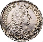 France ECU Louis XIV 1691 Crowned M KM# 275.18 LVD XIIII D G FR ET NAV REX 1691 coin obverse