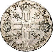 France ECU Louis XIV 1691 M KM# 275.10 CHRS REGN VINC IMP M coin reverse France ECU Louis XIV 1691 M KM# 275.10 CHRS REGN VINC IMP M coin reverse