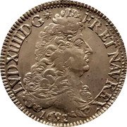 France ECU Louis XIV 1692 A KM# 275.1 LVD XIIII D G FR ET NAV REX 1692 coin obverse
