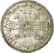 France ECU Louis XIV 1692 K KM# 275.8 CHRS REGN VINC IMP K coin reverse France ECU Louis XIV 1692 K KM# 275.8 CHRS REGN VINC IMP K coin reverse