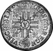 France ECU Louis XIV 1693 Y KM# 275.16 CHRS REGN VINC IMP Y coin reverse