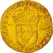 France ECU D’or Louis XIII 1616 A KM# 41.1 LVDOVICVS XIII D G FRAN ET NA REX 1616 coin obverse France ECU D’or Louis XIII 1616 A KM# 41.1 LVDOVICVS XIII D G FRAN ET NA REX 1616 coin obverse
