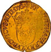 France ECU D’or Louis XIII 1633 B KM# 88 LVDOVICVS XIII D G FRAN ET NAVA REX coin obverse