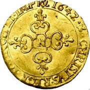 France ECU D’or Louis XIII 1642 N KM# 41.13 CHRISTVS REGNAT VINCIT ET IMP 1642 N coin reverse France ECU D’or Louis XIII 1642 N KM# 41.13 CHRISTVS REGNAT VINCIT ET IMP 1642 N coin reverse