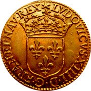 France ECU D’or Louis XIV 1644 B KM# 146.3 LVDOVICVS XIIII D G FRAN ET NAV REX coin obverse France ECU D’or Louis XIV 1644 B KM# 146.3 LVDOVICVS XIIII D G FRAN ET NAV REX coin obverse