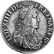 France ECU Louis XIV 1665 B KM# 214.1 LVD XIIII D G FR ET NA RE BD coin obverse France ECU Louis XIV 1665 B KM# 214.1 LVD XIIII D G FR ET NA RE BD coin obverse