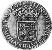 France ECU Louis XIV 1665 B KM# 214.1 SIT NOMEN DOMINI BENEDICTVM 1663 coin reverse France ECU Louis XIV 1665 B KM# 214.1 SIT NOMEN DOMINI BENEDICTVM 1663 coin reverse