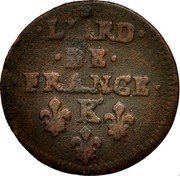 France Liard Louis XIV 1655 K KM# 192.10 LIARD DE FRANCE K coin reverse France Liard Louis XIV 1655 K KM# 192.10 LIARD DE FRANCE K coin reverse