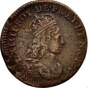 France Liard Louis XIV 1655 R KM# 192.11 L XIIII ROY DE FR ET DE NA 1655 coin obverse France Liard Louis XIV 1655 R KM# 192.11 L XIIII ROY DE FR ET DE NA 1655 coin obverse