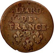 France Liard Louis XIV 1656 KM# 192.3 LIARD DE FRANCE B coin reverse France Liard Louis XIV 1656 KM# 192.3 LIARD DE FRANCE B coin reverse