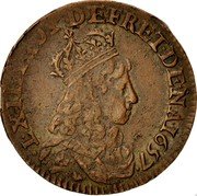 France Liard Louis XIV 1657 G KM# 192.7 L XIIII ROY DE FR ET DE NA 1657 coin obverse France Liard Louis XIV 1657 G KM# 192.7 L XIIII ROY DE FR ET DE NA 1657 coin obverse