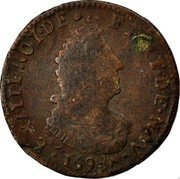 France Liard Louis XIV 1693 Numeral 9 KM# 284.20 L XIIII ROY DE FR ET DE NAV 1697 coin obverse France Liard Louis XIV 1693 Numeral 9 KM# 284.20 L XIIII ROY DE FR ET DE NAV 1697 coin obverse