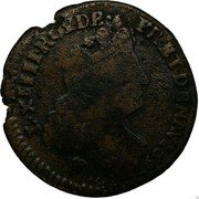 France Liard Louis XIV 1697 KM# 284.10 L XIIII ROY DE FR ET DE NAV 1697 coin obverse France Liard Louis XIV 1697 KM# 284.10 L XIIII ROY DE FR ET DE NAV 1697 coin obverse