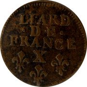 France Liard Louis XIV 1697 X KM# 284.18 LIARD DE FRANCE X coin reverse France Liard Louis XIV 1697 X KM# 284.18 LIARD DE FRANCE X coin reverse