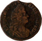 France Liard Louis XIV 1698 E KM# 284.5 L XIIII ROY DE FR ET DE NAV 1698 coin obverse France Liard Louis XIV 1698 E KM# 284.5 L XIIII ROY DE FR ET DE NAV 1698 coin obverse