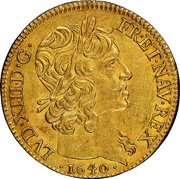 France Louis D'or Louis XIII 1640 A KM# 107 LVD XIII D G FR ET NAV REX 1640 coin obverse France Louis D'or Louis XIII 1640 A KM# 107 LVD XIII D G FR ET NAV REX 1640 coin obverse