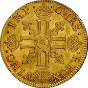 France Louis D'or Louis XIII 1640 A KM# 107 CHRS REGN VINC IMP A LL LL LL LL coin reverse France Louis D'or Louis XIII 1640 A KM# 107 CHRS REGN VINC IMP A LL LL LL LL coin reverse