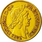 France Louis D'or Louis XIII 1642 A KM# 136.1 LVD XIII D G FR ET NAV REX 1642 coin obverse France Louis D'or Louis XIII 1642 A KM# 136.1 LVD XIII D G FR ET NAV REX 1642 coin obverse