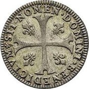 France Sizain Louis XIV 1658 KM# 198 SIT NOMEN DOMINI BENEDICTVM coin reverse France Sizain Louis XIV 1658 KM# 198 SIT NOMEN DOMINI BENEDICTVM coin reverse