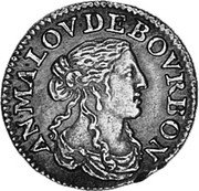 France 1/12 ECU (10 Sols) Anna Marie Louise de Orleans 1668 KM# 41 AN MA LOV DE BOVRBON coin obverse France 1/12 ECU (10 Sols) Anna Marie Louise de Orleans 1668 KM# 41 AN MA LOV DE BOVRBON coin obverse