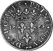France 1/12 ECU (10 Sols) Anna Marie Louise de Orleans 1668 KM# 41 PRINC SOVV DE DOMBES 16 68 coin reverse France 1/12 ECU (10 Sols) Anna Marie Louise de Orleans 1668 KM# 41 PRINC SOVV DE DOMBES 16 68 coin reverse