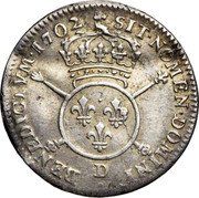 France 1/12 ECU (10 Sols) Louis XIV 1702 D KM# 321.5 SIT NOMEN DOMINI BENEDICTVM 1702 D coin reverse France 1/12 ECU (10 Sols) Louis XIV 1702 D KM# 321.5 SIT NOMEN DOMINI BENEDICTVM 1702 D coin reverse