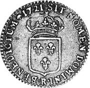 France 1/12 ECU (10 Sols) Louis XV 1721 R KM# 463.11 SIT NOMEN DOMINI R BENEDICTUM 1721 coin reverse