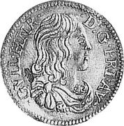 France 1/12 ECU (5 Sols) Orange Principality 1661 KM# 90 GVIL. HNR. D. G. PRI. AV. coin obverse France 1/12 ECU (5 Sols) Orange Principality 1661 KM# 90 GVIL. HNR. D. G. PRI. AV. coin obverse