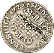 France 1/16 ECU Louis XV 1725 KM# 477.6 SIT NOMEN DOM BENEDICT 1725 coin reverse