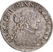 France 1/2 ECU (30 Sols) Anne Marie Louise de Orleans 1673 A KM# 45 AN MA LVD PRINC SVPRE DOMBA coin obverse France 1/2 ECU (30 Sols) Anne Marie Louise de Orleans 1673 A KM# 45 AN MA LVD PRINC SVPRE DOMBA coin obverse