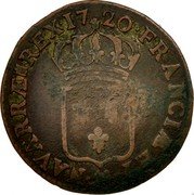 France 1/2 Sol Louis XV 1720 AA KM# 451.2 FRANCIÆ ET AA NAVARRÆ REX 17 20 coin reverse France 1/2 Sol Louis XV 1720 AA KM# 451.2 FRANCIÆ ET AA NAVARRÆ REX 17 20 coin reverse
