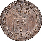 France 1/2 Sol Louis XV 1720 S KM# 451.8 FRANCIÆ ET S NAVARRÆ REX 17 20 coin reverse France 1/2 Sol Louis XV 1720 S KM# 451.8 FRANCIÆ ET S NAVARRÆ REX 17 20 coin reverse