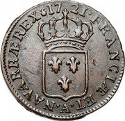 France 1/2 Sol Louis XV 1721 A KM# 451.1 FRANCIÆ ET A NAVARRÆ REX 17 21 coin reverse France 1/2 Sol Louis XV 1721 A KM# 451.1 FRANCIÆ ET A NAVARRÆ REX 17 21 coin reverse
