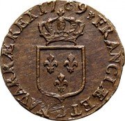 France 1/2 Sol Louis XV 1769 D KM# 544.4 FRANCIÆ ET D NAVARRÆ REX 17 69 coin reverse