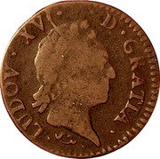 France 1/2 Sol Louis XVI 1770 N KM# 544.8 LUDOV XVI D GRATIA coin obverse