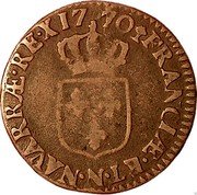 France 1/2 Sol Louis XVI 1770 N KM# 544.8 FRANCIÆ ET N NAVARRÆ REX 17 70 coin reverse