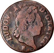 France 1/2 Sol Louis XV 1773 I KM# 544.6 LUDOV XV D GRATIA coin obverse France 1/2 Sol Louis XV 1773 I KM# 544.6 LUDOV XV D GRATIA coin obverse