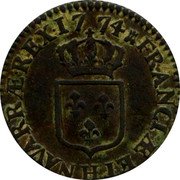 France 1/2 Sol Louis XV 1774 H KM# 544.5 FRANCIÆ ET H NAVARRÆ REX 17 74 coin reverse France 1/2 Sol Louis XV 1774 H KM# 544.5 FRANCIÆ ET H NAVARRÆ REX 17 74 coin reverse