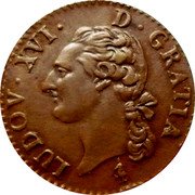 France 1/2 Sol Louis XVI 1780 Mintage included in KM#585.1 KM# 586.1 LUDOV XVI D GRATIA coin obverse France 1/2 Sol Louis XVI 1780 Mintage included in KM#585.1 KM# 586.1 LUDOV XVI D GRATIA coin obverse