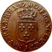 France 1/2 Sol Louis XVI 1780 Mintage included in KM#585.1 KM# 586.1 FRANCIÆ ET A NAVARRÆ REX 17 80 coin reverse France 1/2 Sol Louis XVI 1780 Mintage included in KM#585.1 KM# 586.1 FRANCIÆ ET A NAVARRÆ REX 17 80 coin reverse
