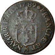 France 1/2 Sol Louis XVI 1789 M KM# 586.10 FRANCIÆ ET M NAVARRÆ REX 1789 coin reverse France 1/2 Sol Louis XVI 1789 M KM# 586.10 FRANCIÆ ET M NAVARRÆ REX 1789 coin reverse