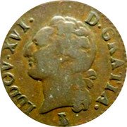 France 1/2 Sol Louis XVI 1789 T KM# 586.14 LUDOV XVI D GRATIA coin obverse France 1/2 Sol Louis XVI 1789 T KM# 586.14 LUDOV XVI D GRATIA coin obverse