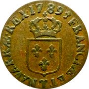 France 1/2 Sol Louis XVI 1789 T KM# 586.14 FRANCIÆ ET T NAVARRÆ REX 17 89 coin reverse France 1/2 Sol Louis XVI 1789 T KM# 586.14 FRANCIÆ ET T NAVARRÆ REX 17 89 coin reverse