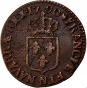 France 1/2 Sol Louis XVI 1790 N KM# 586.12 FRANCIÆ ET N NAVARRÆ REX 17 90 coin reverse France 1/2 Sol Louis XVI 1790 N KM# 586.12 FRANCIÆ ET N NAVARRÆ REX 17 90 coin reverse