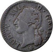 France 1/2 Sol Louis XVI 1791 MA KM# 586.11 LUDOV XVI D GRATIA coin obverse France 1/2 Sol Louis XVI 1791 MA KM# 586.11 LUDOV XVI D GRATIA coin obverse