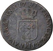 France 1/2 Sol Louis XVI 1791 MA KM# 586.11 FRANCIÆ ET MA NAVARRÆ REX 17 91 coin reverse France 1/2 Sol Louis XVI 1791 MA KM# 586.11 FRANCIÆ ET MA NAVARRÆ REX 17 91 coin reverse