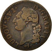 France 1/2 Sol (Louis XVI) KM# 586.5 LUDOV XVI D GRATIA coin obverse France 1/2 Sol (Louis XVI) KM# 586.5 LUDOV XVI D GRATIA coin obverse