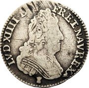 France 1/20 ECU Louis XIV 1711 Numeral 9 KM# 408.12 LVD XIIII D G FR ET NAV REX coin obverse France 1/20 ECU Louis XIV 1711 Numeral 9 KM# 408.12 LVD XIIII D G FR ET NAV REX coin obverse