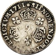 France 1/20 ECU Louis XIV 1711 Numeral 9 KM# 408.12 SIT NOMEN DOMINI BENEDICTVM 1711 9 coin reverse France 1/20 ECU Louis XIV 1711 Numeral 9 KM# 408.12 SIT NOMEN DOMINI BENEDICTVM 1711 9 coin reverse