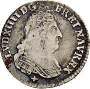 France 1/20 ECU Louis XIV 1712 T KM# 408.10 LVD XIIII D G FR ET NAV REX coin obverse